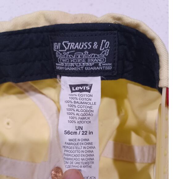Levis Hat Cap unisex Strap Back Yellow Tan Spellout Logo Casual Flexfit - Picture 6 of 7